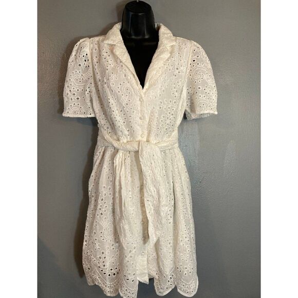 Main strip white eyelet button up dress - Picture 1 of 6